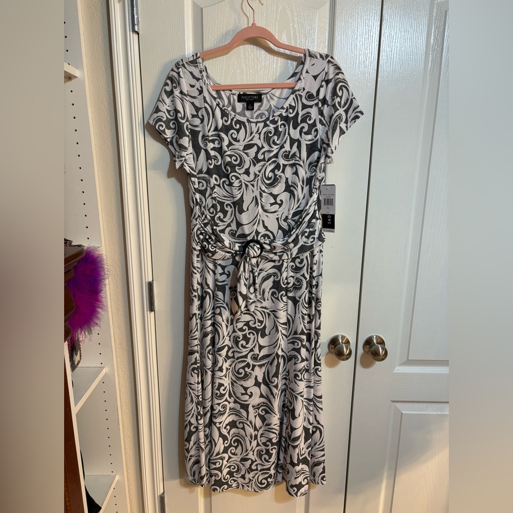 Perceptions Grey and White Midi Dress NWT